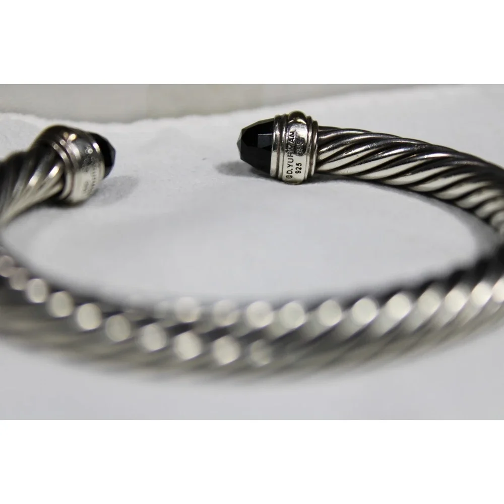 David Yurman 5mm Cable Sterling Silver Black Onyx and 14K Yellow Gold Bracelet M